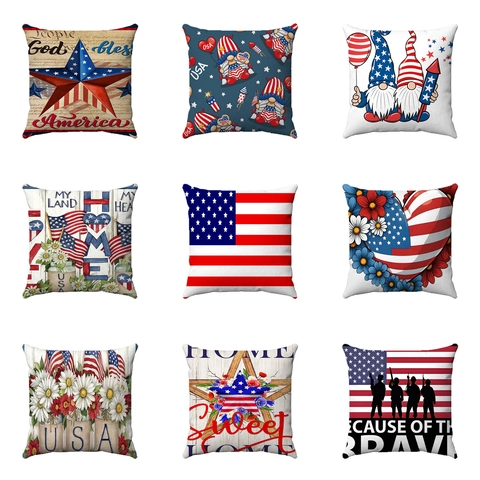 Onafhankelijkheidsdag Decoratieve Kussensloop Zacht Pluche Patriotse USA Vlag Kabouter Kussenhoes Voor Bank