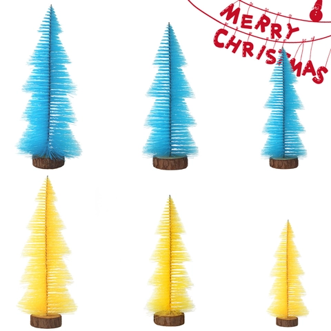 Fluoreszierender Mini Weihnachtsbaum Tischschmuck PVC Kiefernnadel Turm Baum Mit Holzsockel Bunte Festliche Tischdeko