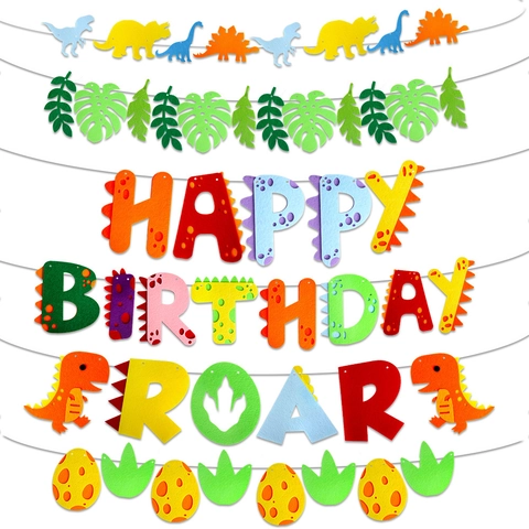 Fluorescent Dinosaur Birthday Party Banner Set Neon Glow Nonwoven Fabric Banner For Kids Birthday Celebration Party Backdrop Decoration