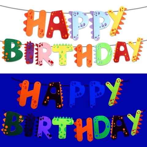Fluorescent Dinosaur Birthday Party Banner Set Neon Glow Nonwoven Fabric Banner For Kids Birthday Celebration Party Backdrop Decoration