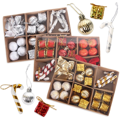 Christmas Ornaments Hanging Pendant Decorative Props Candy Cane Ball Drum Gift Box Bow Holiday Party Atmosphere Decoration