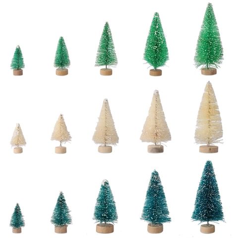 Mini Sapin de Noël en Sisal Ornements Avec Base en Bois Cèdre Floconné Décorations de Table pour Noël Fête DIY Décor