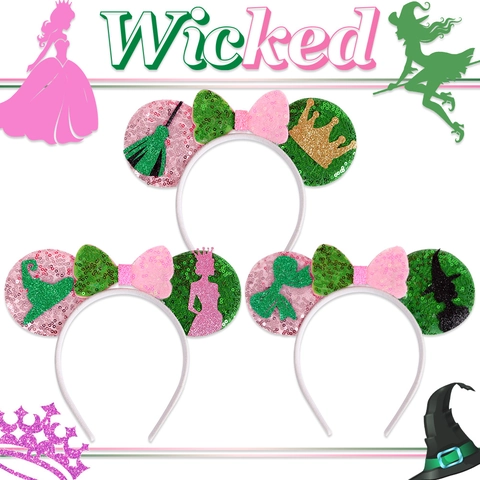 Pailletten Mausohr Stirnband Magische Hexe Stil Rosa Grün Kontrast Bogen Kopfbedeckung Für Halloween Cosplay Party Haar Zubehör