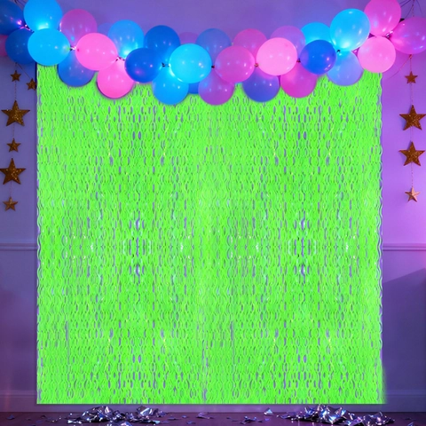 Neon Fluorescent Wave Tinsel Curtain Party Backdrop PET Scimitar Fringe Rain Curtain For Birthday Wedding Event Decor