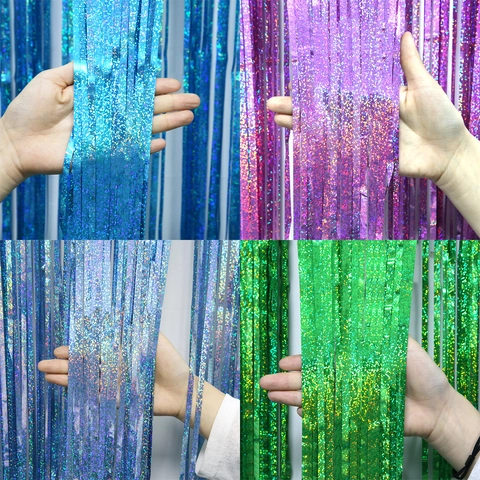 Cortina de Flecos de Papel de Aluminio Láser Para Fondo de Fiesta de Cumpleaños Decoración de Boda Holográfica Metálica Tinsel Accesorios Foto