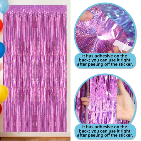 Laser Foil Fringe Curtain For Birthday Party Backdrop Wedding Decoration Holographic Metallic Tinsel Streamers Backdrop Photo Booth Prop