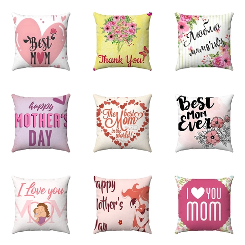 Muttertag Kissenhülle Superweicher Kurzplüsch Blumen Herz Druck Best Mom Slogan Quadratischer Sofa Kissenbezug Dekoration