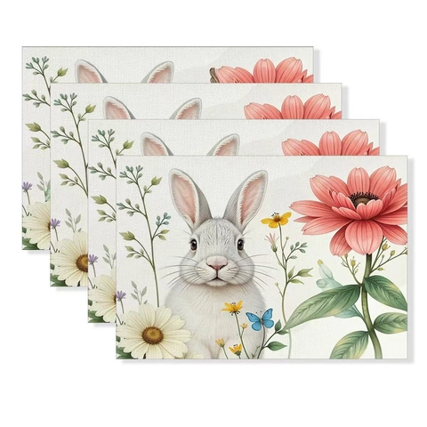 Ostern Platzsets 4er Set Leinen Hitzebeständige Tischsets Hase Ei Gnom Digitaldruck Für Esszimmer Küche Party Deko