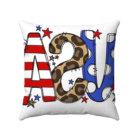 Taie d'Oreiller Patriotique Jour de l'Indépendance USA en Lin Étoiles et Rayures Housse de Coussin Décorative pour Salon