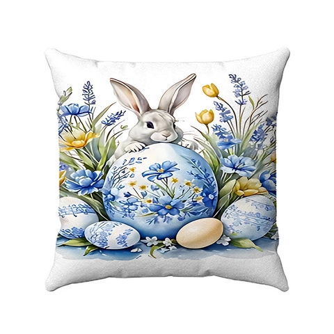 Easter Bunny Cushion Cover Short Plush Flower Egg Print Throw Pillowcase For Living Room Holiday Home Decor