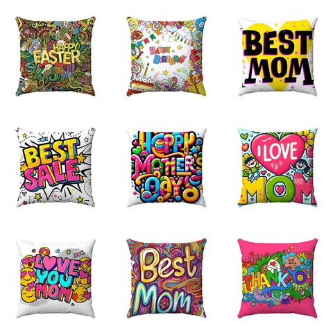 Leinen Kurzplüsch Deko Kissenbezug Muttertag Ostern Geburtstag Pop Art Kissenhülle Für Sofa Zuhause Büro Auto Deko