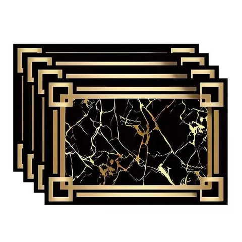 Geometric Black Gold Printed Placemats Vintage Bohemian Dining Table Heat Resistant Washable Linen Table Mats For Restaurant