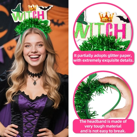 Magische Hexe Stirnband Kinder Geburtstag Halloween Party Deko Requisite Lametta Glitzer WITCH Buchstaben Krone Kostüm Kopfschmuck