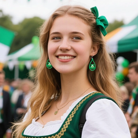 St. Patricks Day Ohrringe Kleeblatt Grüner Glitzer Leprechaun Hut Hufeisen Acryl Hängeohrringe Schmuck Damen