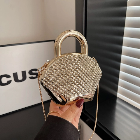 Mini Sac de Soirée en Acrylique Strass pour Femmes Forme d'éventail Sac à Main Métallique Pochette avec Bandoulière Chaîne
