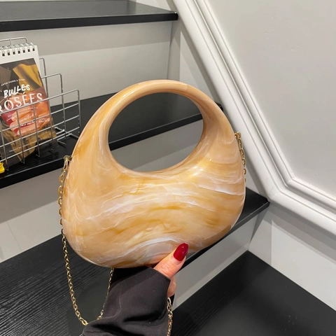 Acryl Abend Clutch Tasche Marmor Muster Box Handtasche Mit Rundem Griff Und Goldener Kette Für Damen Party
