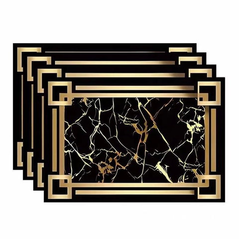 Geometric Black Gold Printed Placemats Vintage Bohemian Dining Table Heat Resistant Washable Linen Table Mats For Restaurant