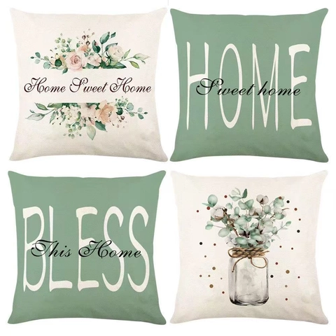 Moderne Vert Sauge Floral Lin Polyester Taie d'Oreiller Décorative Maison Salon Housse de Coussin Carrée Pour Noël