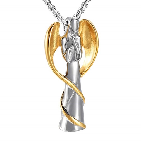 Stainless Steel Praying Angel Wings Urn Pendant Necklace For Ashes Memorial Keepsake Cremation Jewelry For Men Women Gift