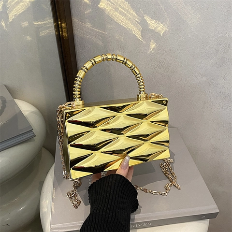 Bolso Caja de Acrílico de Moda Patrón Geométrico Ondulado Bolso de Noche Con Cadena de Metal Oro Plata Transparente