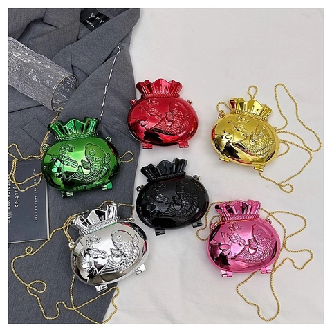 Mini Borsa Tracolla Portafortuna Acrilico Rigida Rilievo Pesce Koi Borsa Da Sera Donna Con Catena In Metallo Rimovibile