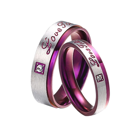 Anillos de Pareja de Acero Inoxidable Circonia Grabado Love You Acabado Cepillado Joyería de Dedo Bicolor Anillos de Boda