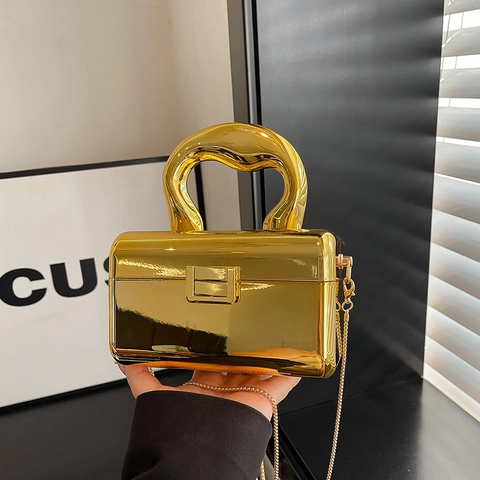 Damen Acryl Spiegel Boxtasche Metallgriff Abendtasche Abnehmbarer Kettenriemen Gold Silber Luxus Umhängetasche Handtasche