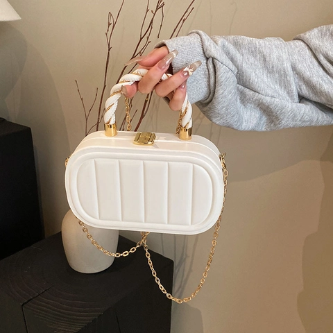 Sac À Bandoulière Matelassé À La Mode En Cuir PU Rayures Verticales Poignée Torsadée Chaîne Dorée Sac À Main Carré Pour Femmes