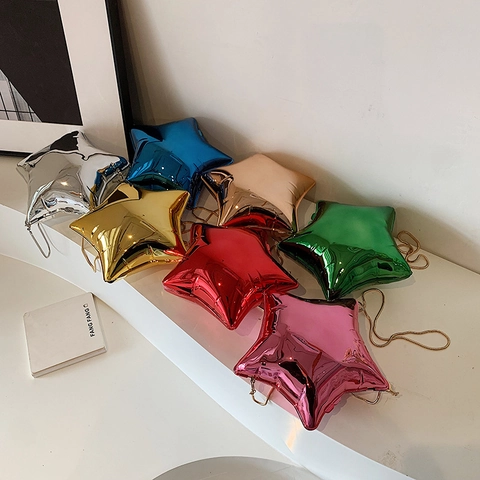 Sternförmige Umhängetasche Metallischer Spiegel Acryl Pentagramm Kette Schultertasche Party Fashion Y2K