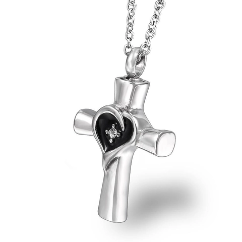 Collana per Urna a Croce e Cuore in Acciaio Inossidabile per Ceneri Gioielli Commemorativi per Uomo Donna Collana con Ciondolo Regalo