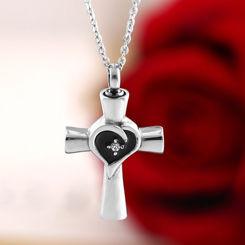 Collana per Urna a Croce e Cuore in Acciaio Inossidabile per Ceneri Gioielli Commemorativi per Uomo Donna Collana con Ciondolo Regalo