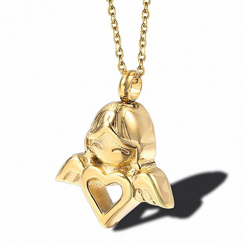 Stainless Steel Angel Holding Heart Cremation Jewelry Pendant Necklace Memorial Ash Urn Keepsake For Men Women Jewelry