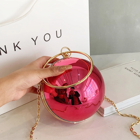 Sphere Ball Evening Bag Mirror Acrylic Clutch With Chain Round Ring Handle Crossbody Bag For Women Party Wedding
