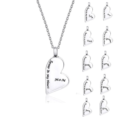 Stainless Steel Heart Cremation Urn Necklace For Ashes Forever In My Heart Mom Dad Memorial Keepsake Pendant Jewelry