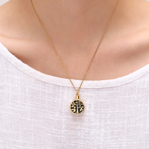 Tree Of Life Cremation Urn Necklace Stainless Steel Memorial Keepsake Ash Holder Pendant Round Enamel Jewelry For Men Women