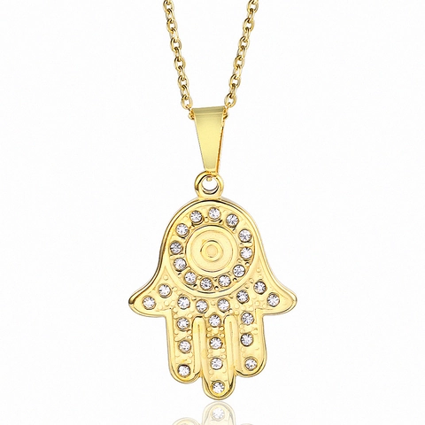 Hand der Fatima Anhänger Halskette Edelstahl Zirkonia Böser Blick Charme Für Damen Herren Gold Silber Mode Schmuck