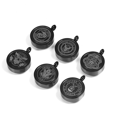 Titanium Steel Round Memorial Cremation Urn Necklace Openable Pendant For Ashes Military Service Style Keepsake Jewelry