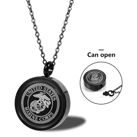 Titanium Steel Round Memorial Cremation Urn Necklace Openable Pendant For Ashes Military Service Style Keepsake Jewelry