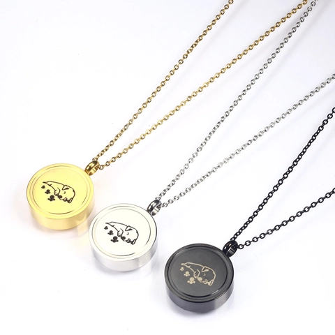 Stainless Steel Dog Pattern Cremation Urn Necklace Circle Pendant Pet Memorial Ash Keepsake Jewelry For Men Women