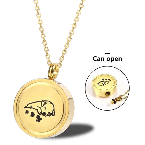 Stainless Steel Dog Pattern Cremation Urn Necklace Circle Pendant Pet Memorial Ash Keepsake Jewelry For Men Women