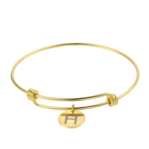 Bracciale Rigido Regolabile in Acciaio al Titanio per Donna Minimalista Bracciale con Ciondolo a Disco Tondo e Lettera