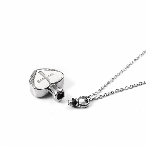 Stainless Steel Heart Urn Necklace For Ashes Cross Zirconia Pendant Memorial Keepsake Cremation Jewelry For Men Women