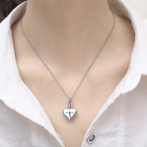 Collana per Urna Cineraria a Cuore in Acciaio al Titanio Ciondolo a Croce Strass Gioielli Commemorativi per Uomo Donna Regalo