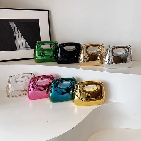 Minimalist Acrylic Mirror Evening Bag With Hollow Handle Box Clutch For Women Party Wedding Shoulder Bag Metal Chain Strap