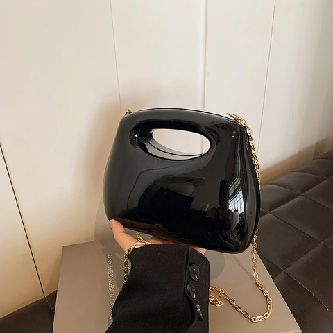 Minimalist Acrylic Mirror Evening Bag With Hollow Handle Box Clutch For Women Party Wedding Shoulder Bag Metal Chain Strap