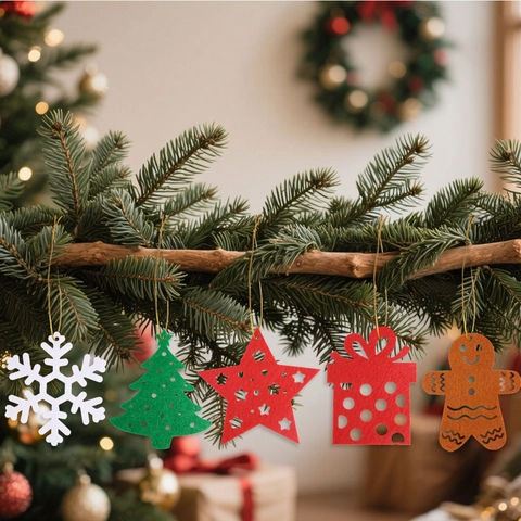 Cartoon Vilt Kerstboom Hangende Ornamenten Rendier Peperkoekman Ster Bel Voor Kerstfeest Huis Decoratie