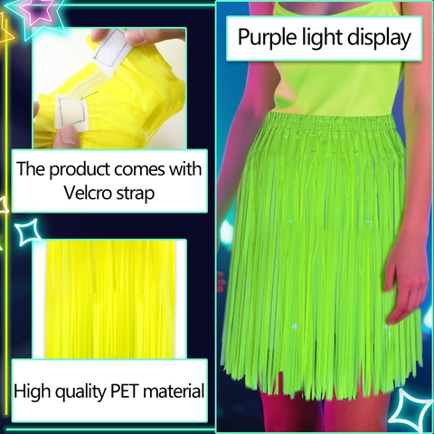 Neon Fluoreszierender Fransen Quasten Rock Für Damen Kinder Halloween Party Tanz Performance PET Kunststoff Halbrock