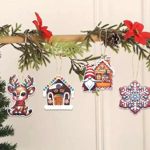 Houten Kersthangers Kerstman Rendier Peperkoekhuisje Sneeuwvlok Voor Kerstboom Decoratie Feestbenodigdheden