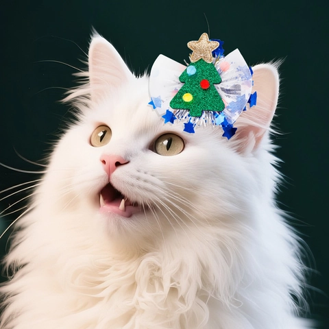 Christmas Pet Hair Clips For Dogs Cats Santa Claus Snowman Reindeer Christmas Tree Pattern Mesh Sequin Pet Hairpins Holiday Costume Decoration