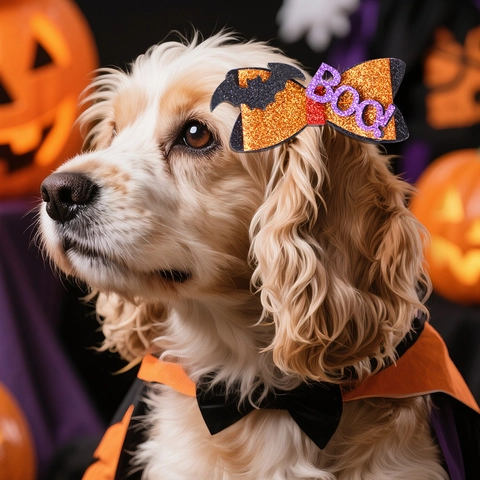 Fermagli per Capelli per Animali Domestici in Feltro Glitterato di Halloween Con Fiocco a Forma di Ragno Pipistrello Diavolo